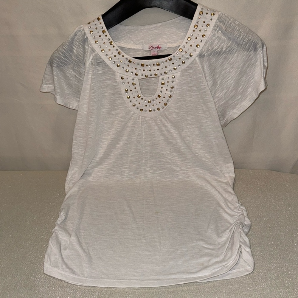Lena White with gold and silver rhinestones. Size L